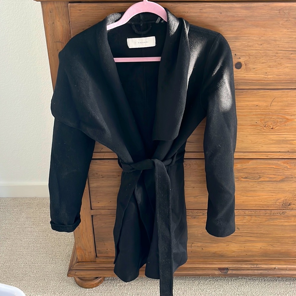 Tahari classic black coat